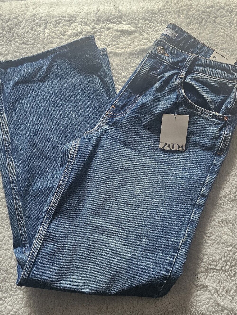 Zara Wide Mid Rise Blue Denim Jeans